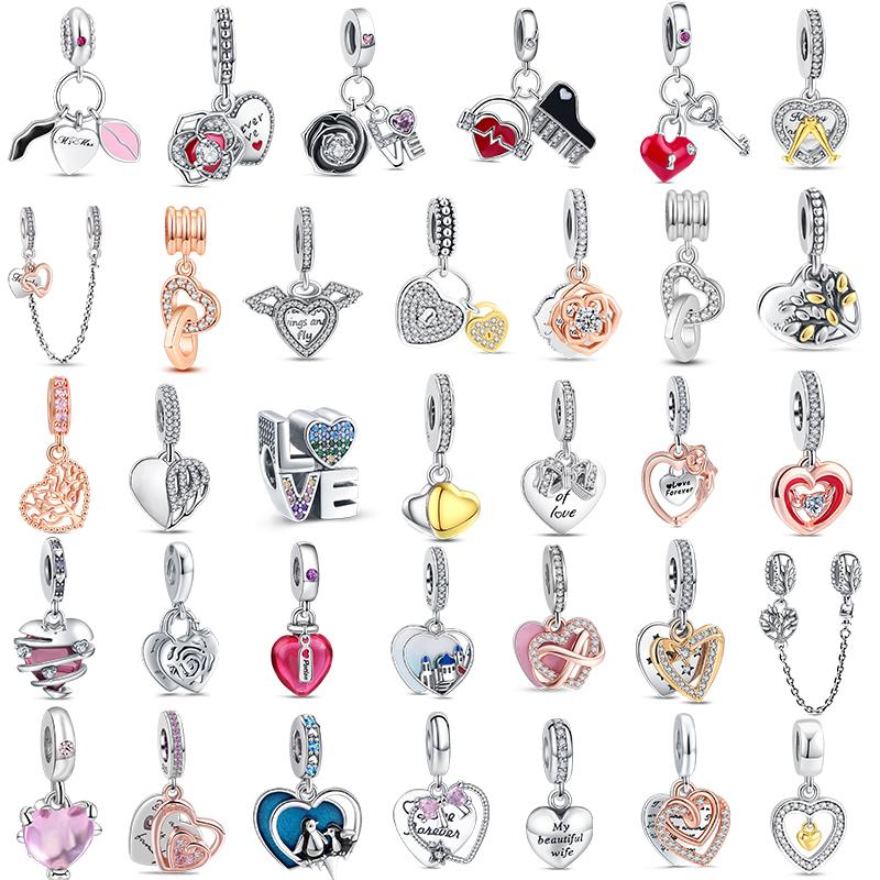 Распродажа 925 пробы серебряные бусины в форме сердца для замков, подвеска, подходит для оригинального браслета с подвесками, ювелирные изделия, подходящие для девушки, жены, подарок