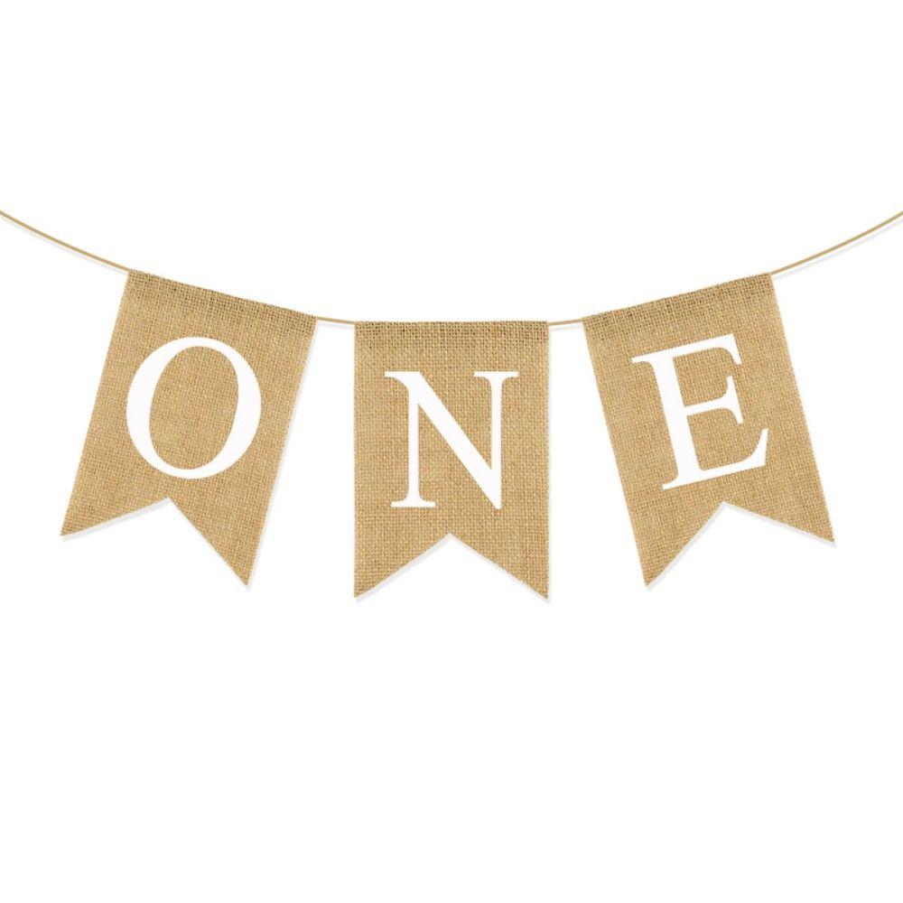 Festive Burlap ONE Garland Paper Baby First Party Decoration Chair Flag Banner Baby First Birthday