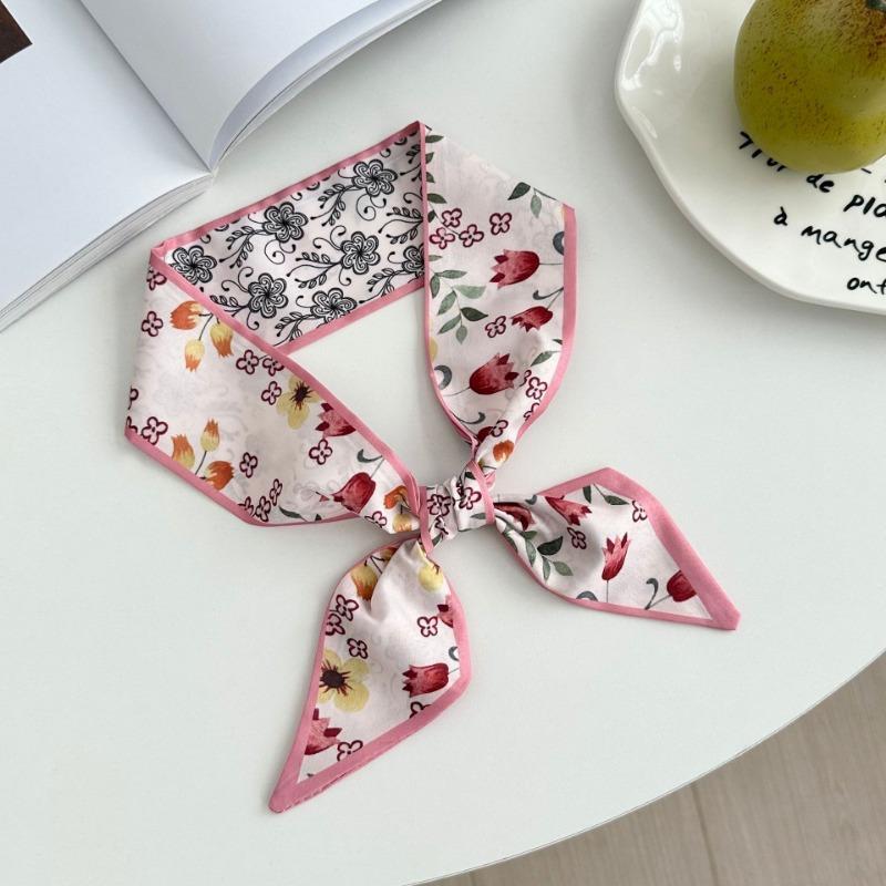 Silk Scarf Long Strip New Small Fresh Pastoral Headscarf Bow Headband Tied Bag Streamer Decorative Scarf Belt