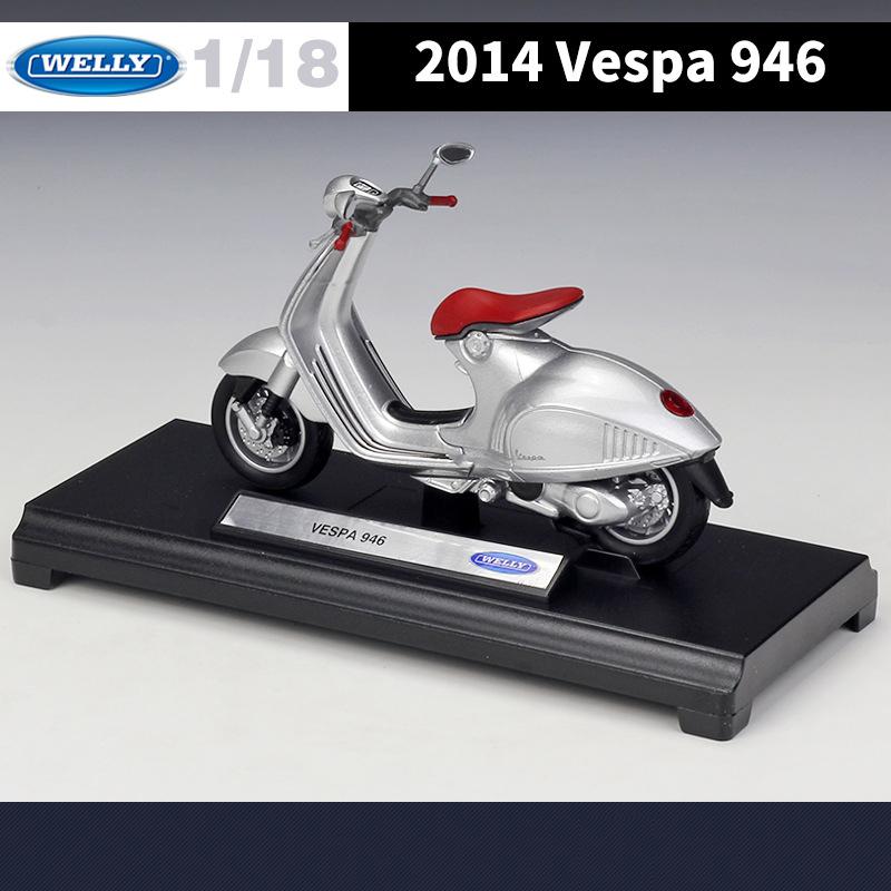 Welly 1/18 2014 VESPA 946 Модель мотоцикла Игрушечный транспорт Коллекция Автобайк Амортизатор Внедорожник Автоцикл Игрушки Автомобиль