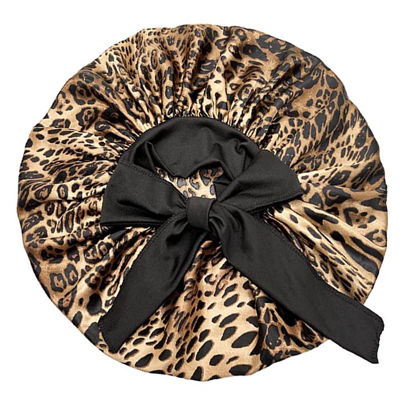 Satin Nightcap with Wide Elastic and Long Tail - Extra Large Women's Ribbon Shower Hat