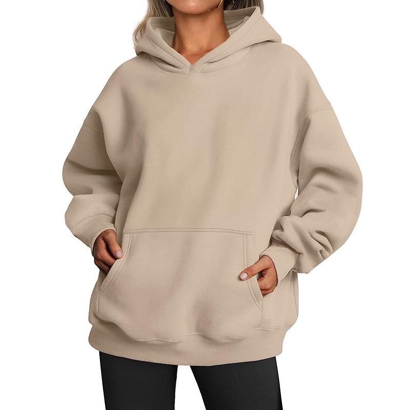Solid Color Hoodies Hooded Women's Cotton Top Big Pocket Long Sleeved Loose Casual Commute Pullover Shirt Autumn