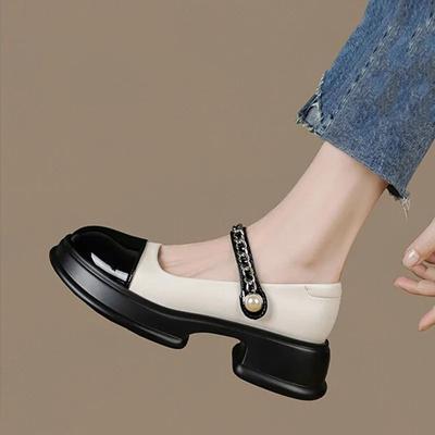 Мэри Джейн на толстой подошве, маленькие кожаные туфли, женские летние новые, с ремешком на одну пуговицу, с круглым носком, французский ретро, толстый каблук, высокий каблук, одинарные туфли