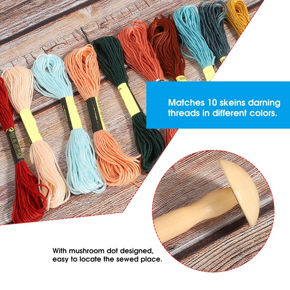 Cotton Darning Supplies Kit Wooden Sewing Tools Colorful Mushroom Patching Threads Home Handicraft