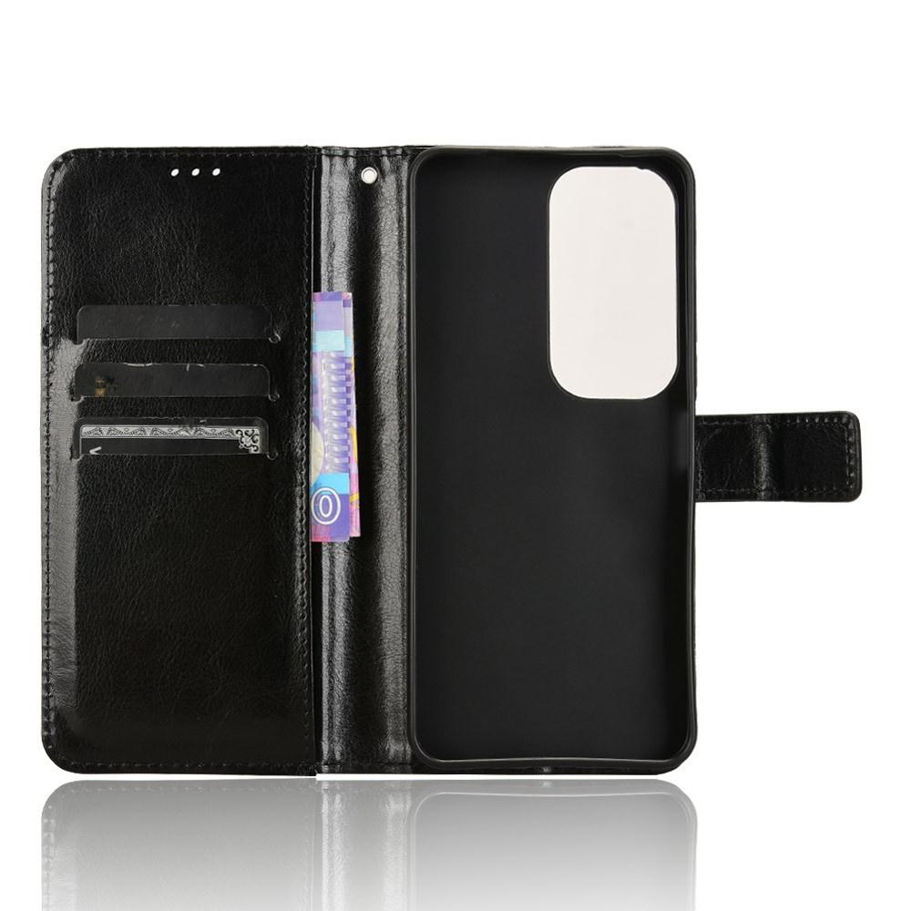 Crazy Horse Wallet Flip Case for Vivo Y19s, Black