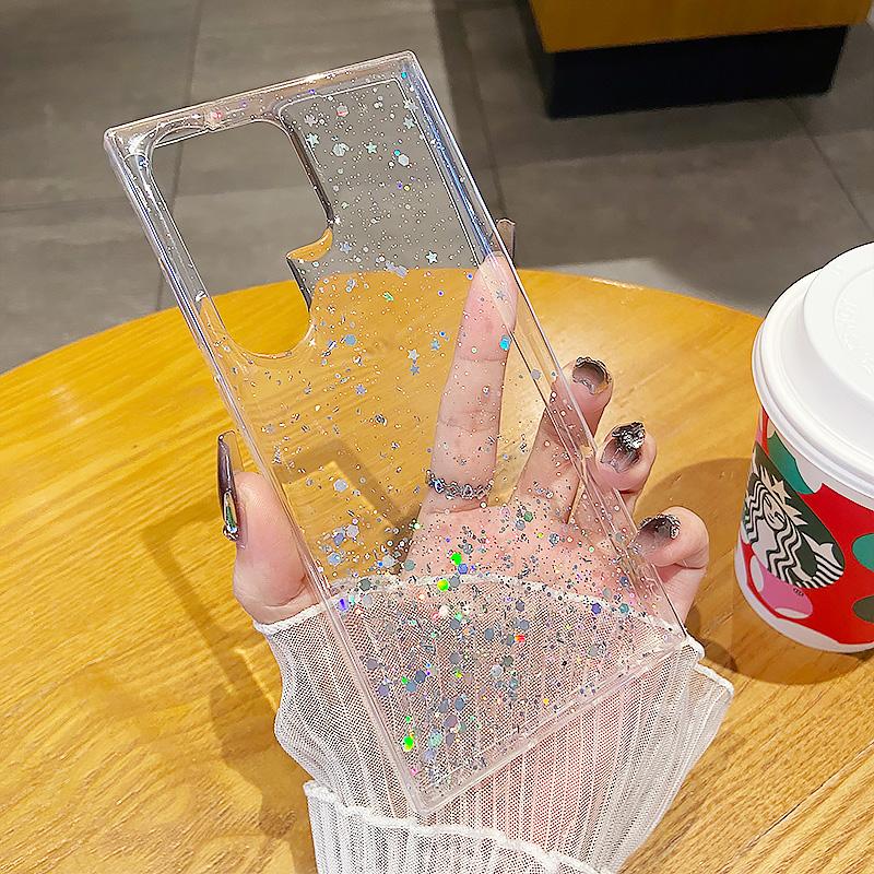 Shiny Glitter Drop Glue Clear Case Shell For Samsung Galaxy S25 Ultra S24 FE S23 Plus S22 A16 A56 A06 A55 A35 Transparent Shockproof Slim Phone Cover