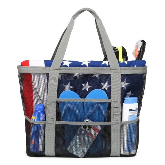 Beach Bag Hollow Mesh Drainage Large Capacity Multi Pockets Quick Dry Portable Shampoo Body Wash Soap