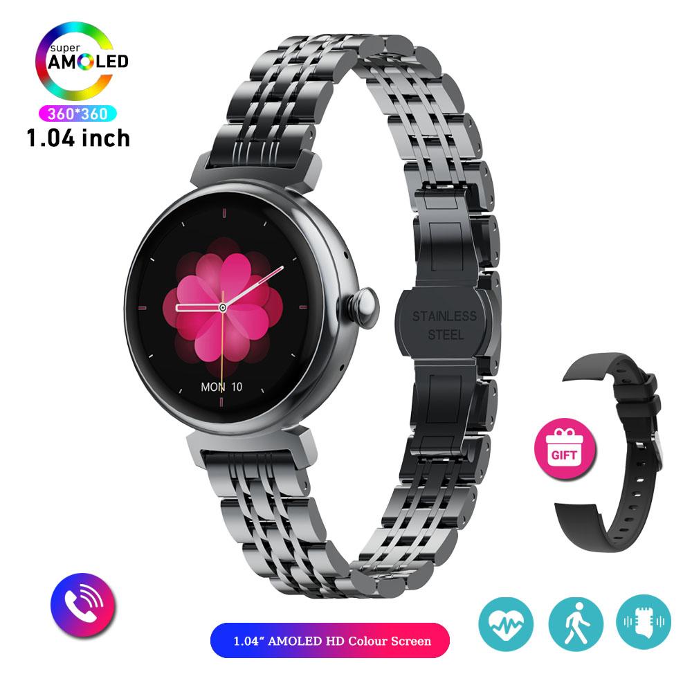 1,04-дюймовый AMOLED-экран Модные женские умные часы Экран Always On Display Bluetooth-звонки Умные часы Металлический корпус Маленький экран Часы