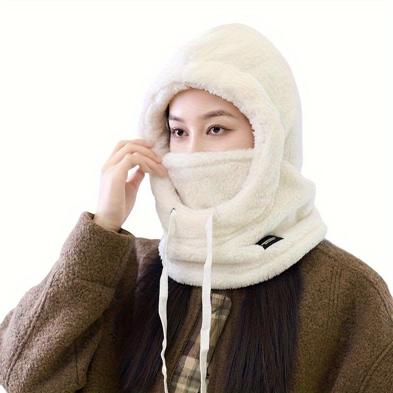 Winter Soft Plush Cycling Windproof Cap Hood Thermal Unisex Balaclava Drawstring Keep Warm Ski Mask Hat Women Hood Hats Scarf