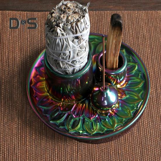 Керамический подсвечник Многоцелевая курильница Пало Санто Палка Белые мудрецы Держатель для пепла Поднос для медитации Йога Домашний офис Рабочий стол