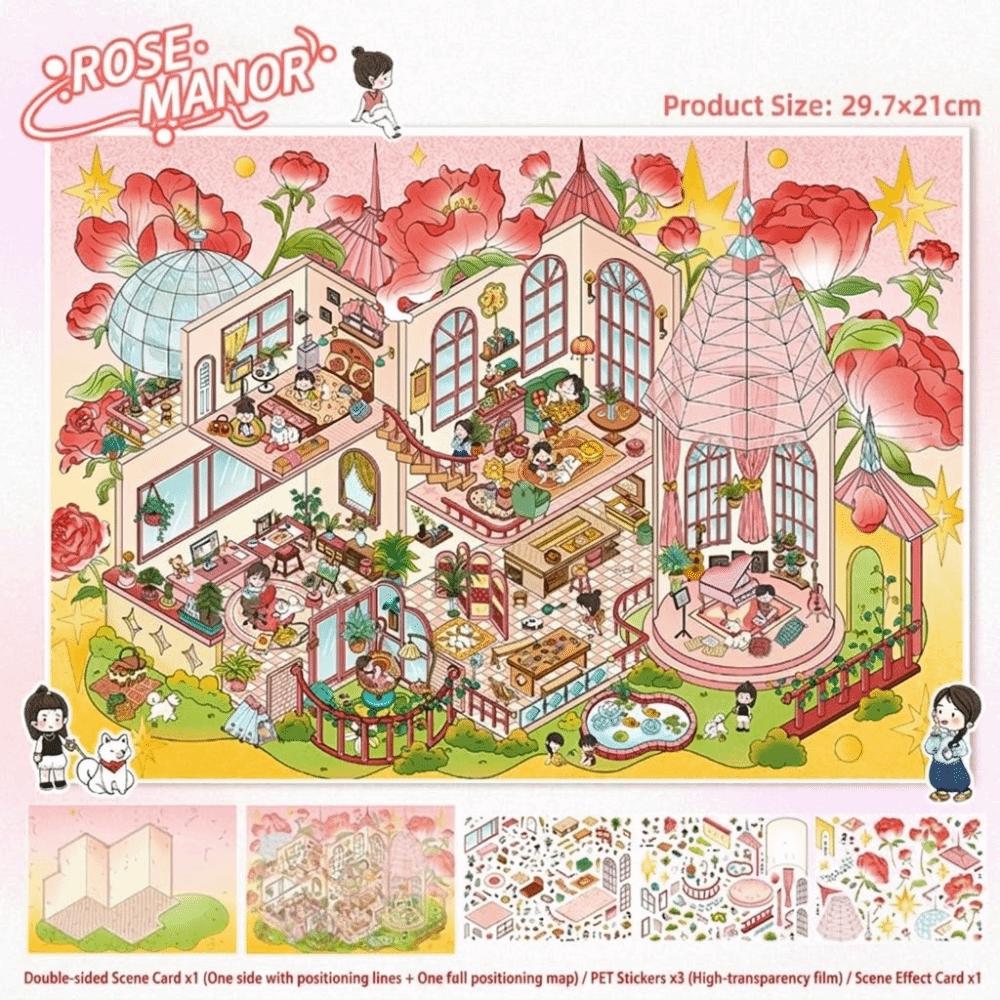 3D 3D Landscape Sticker 2 Themes DIY Cabin Scene Sticker Cute DIY Toy Game Stickers  Decompress