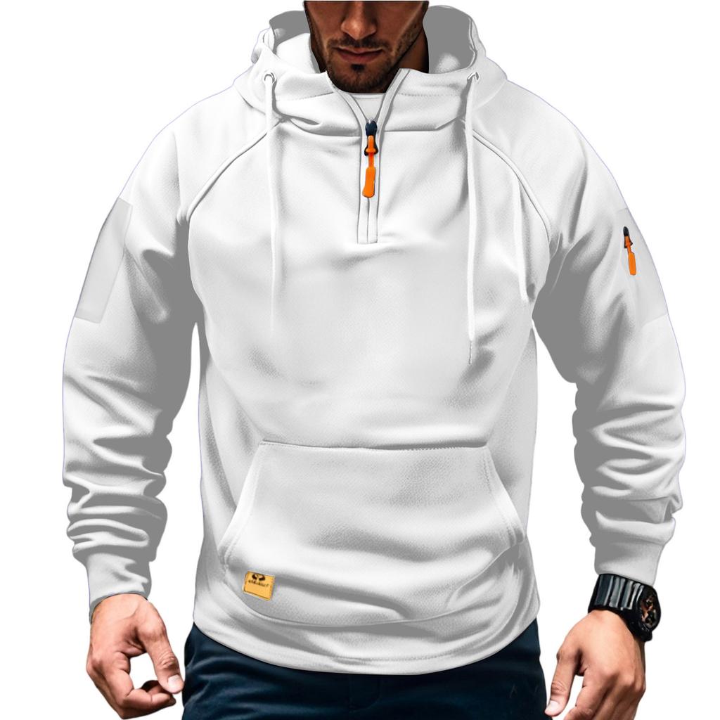 Men'S Sports Leisure Half Zipper Multiple Pockets Hooded Hood Hoodie