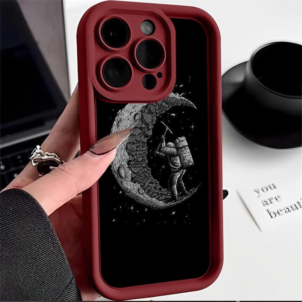 Ae97 Space Moon Astronaut Black art Защитные чехлы для телефонов для iPhone 13 14 15 Pro Max infinix Hot 40i Tecno Camon 30 20 Pro Angel Eyes Задняя крышка из ТПУ