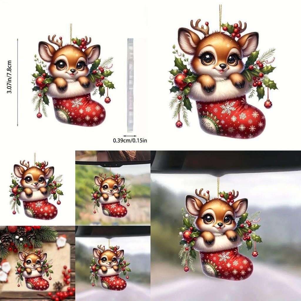 Christmas Deer Car Pendant With Acrylic Material And Cartoon Style For Festive Vehicle Decor