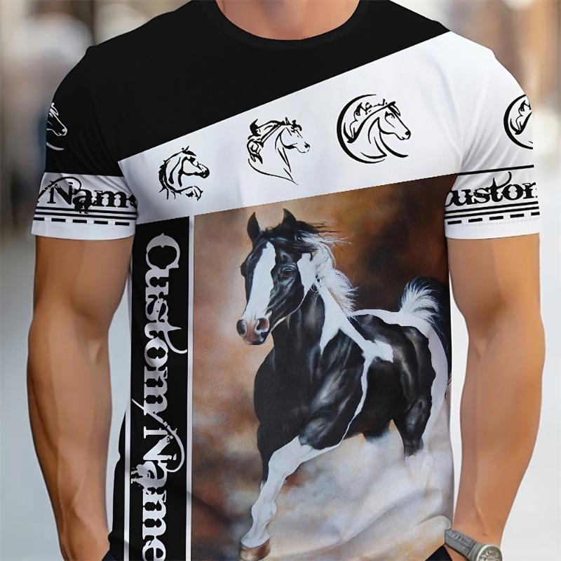 3D Majestic Horse Printing Round Neck Street Fashion T-Shirt Трехмерная печать Horse Мужская креативная футболка с короткими рукавами