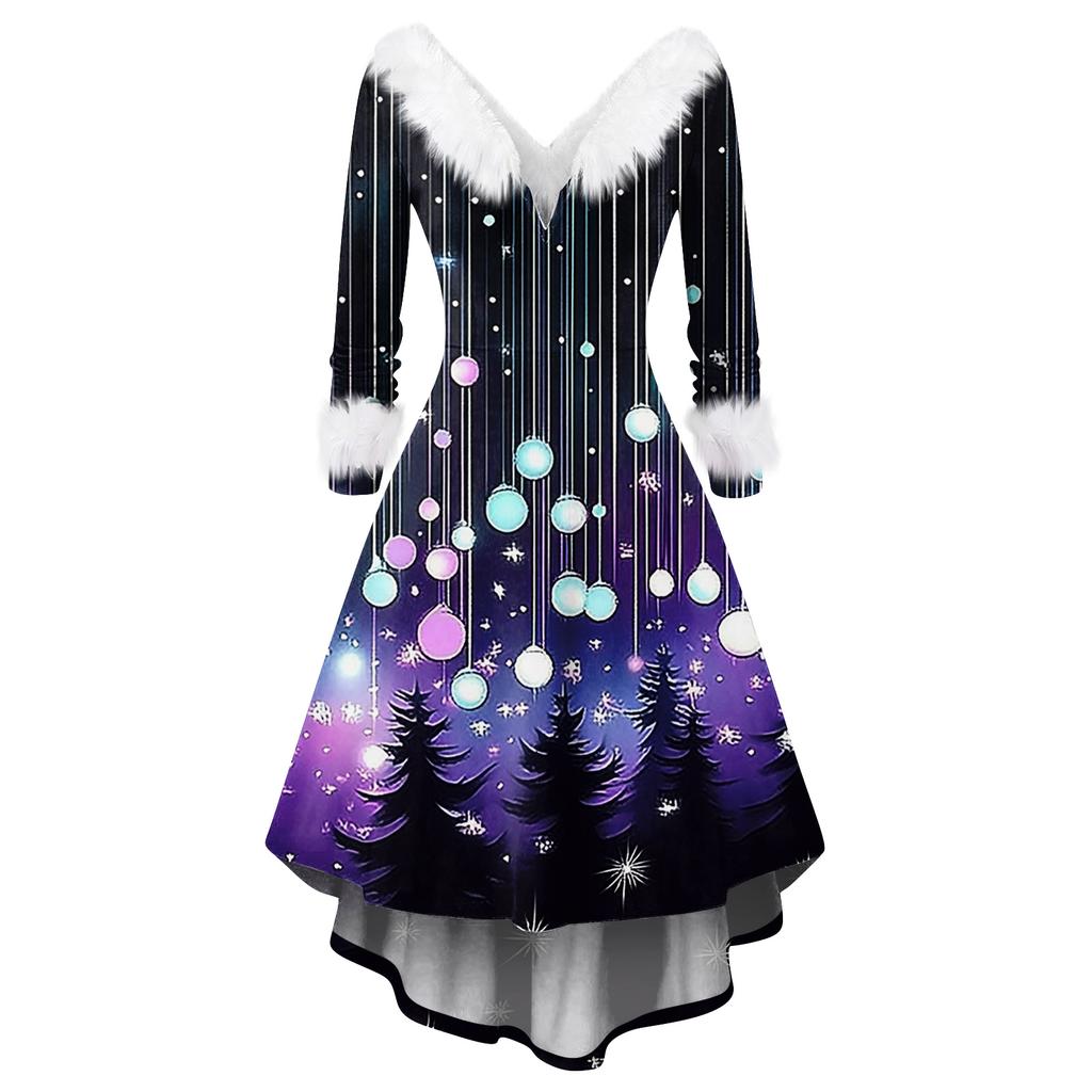 Женское модное повседневное приталенное платье с рождественским принтом для вечеринки с длинными рукавами