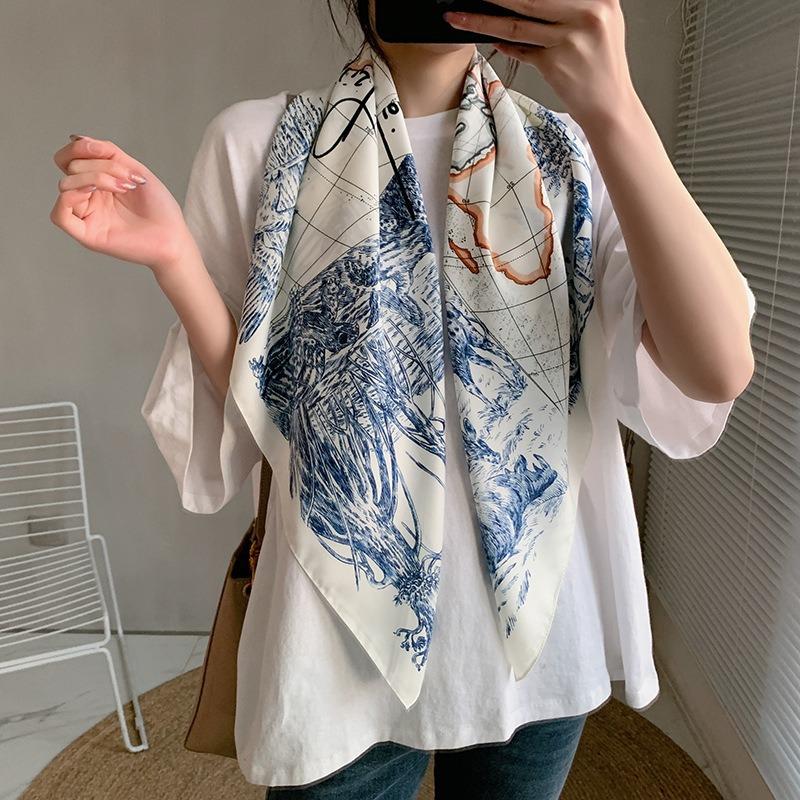 New Square Scarf Emulated Silk Scarf Fashionable Professional Scarf Versatile Light Thin Breathable Twill Scarf Shawl