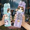 1PC Three Cute Kitten Cat Print 750ml Color Plastic Sports Water Bottle Leakproof Flip Straw Lid Suitable for Sports Office Home Use