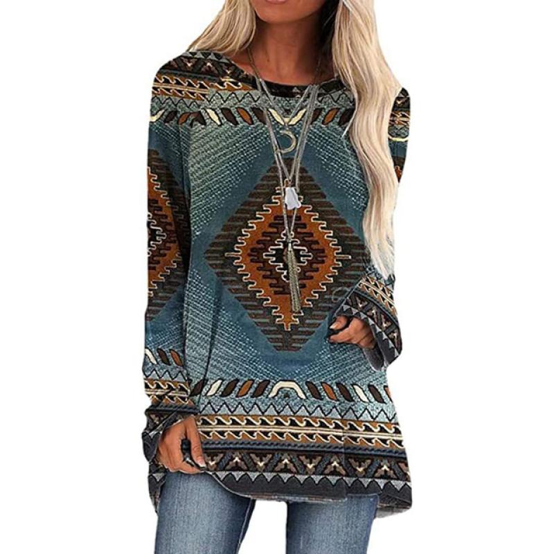 Этническая футболка с 3d принтом, женские модные футболки, повседневные топы с длинными рукавами, осенние свободные винтажные футболки с графическим принтом в стиле Харадзюку