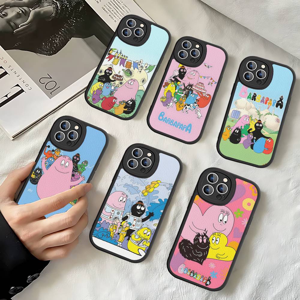 Cartoon Barbapapa Phone Case For IPhone 16 15 14 13 12 11 Pro Max Plus Leather Soft Cover