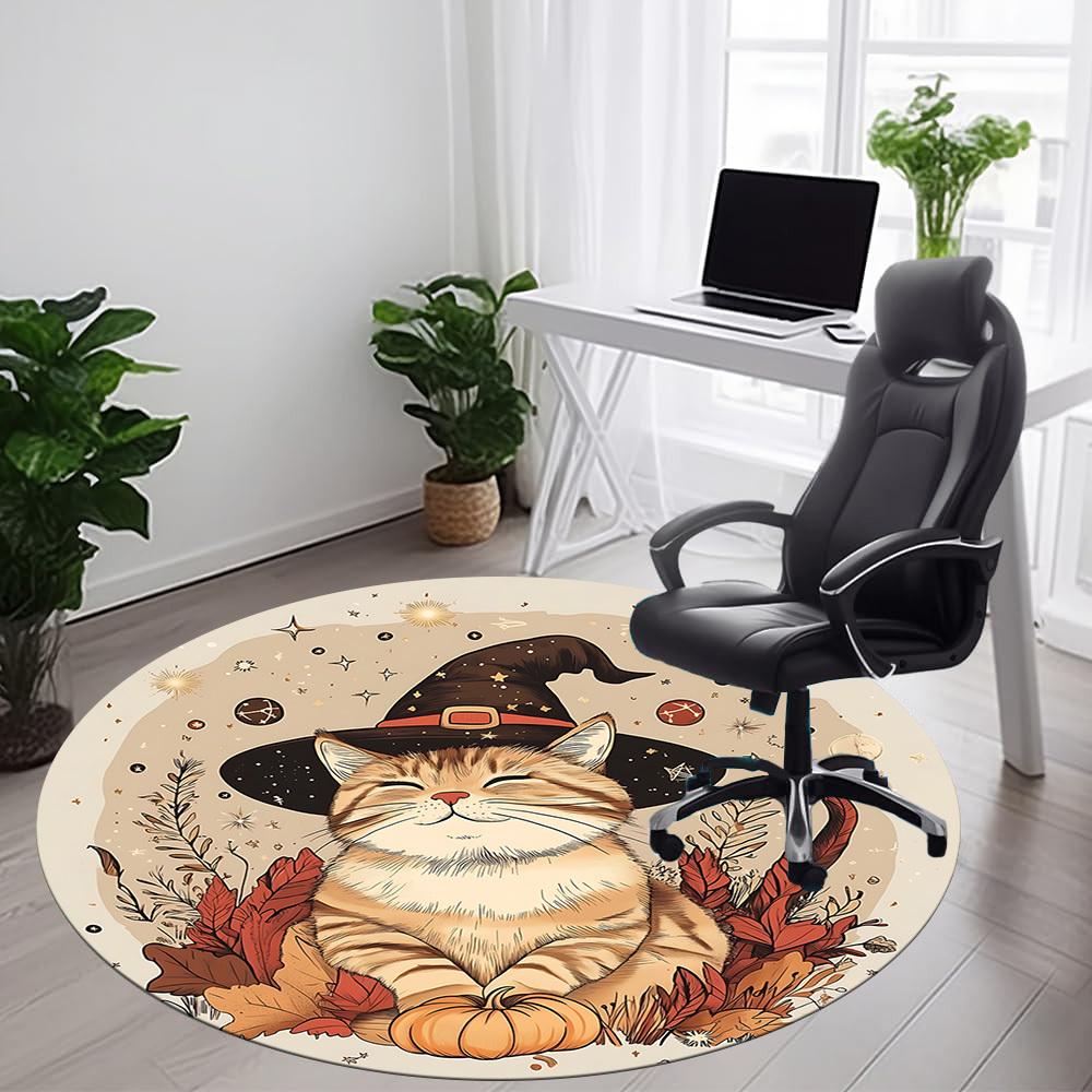 1PC Witch Cat Office Round Area Rug, Indoor Mat Suitable ForOffice, Under Office Chairs Bedroom Living Room Home Decor, Room Deco f083