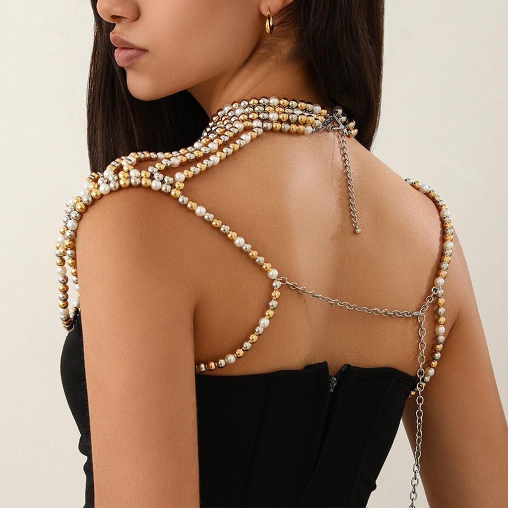 Elegant Pearls Tassels Body Chain Hand Beading Collar Necklace for Lady Pearls Chain Necklace for Party/Club