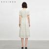 Bubble sleeve waist cinching dress