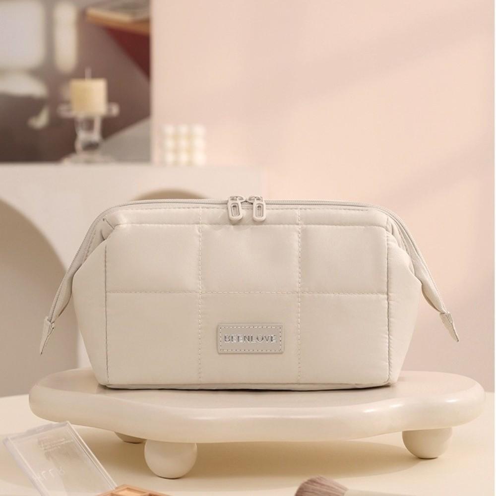 Wide-open Women Cosmetic Bag Puffy Padded Handheld Makeup Organizer Multifunction Large Capacity Toiletry Storage Bag Outdoor