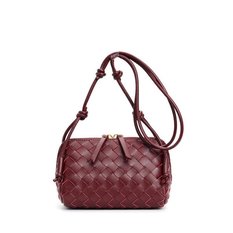 Genuine Leather Mini Camera Bag Woven Design Crossbody Shoulder Women Daily Use Soft Structured Square Purse