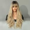 Длинные вьющиеся синтетические парики Блондинка с черными натуральными волосами Парики Средняя часть для женщин Использование для косплея Повседневная Лолита Жаростойкие