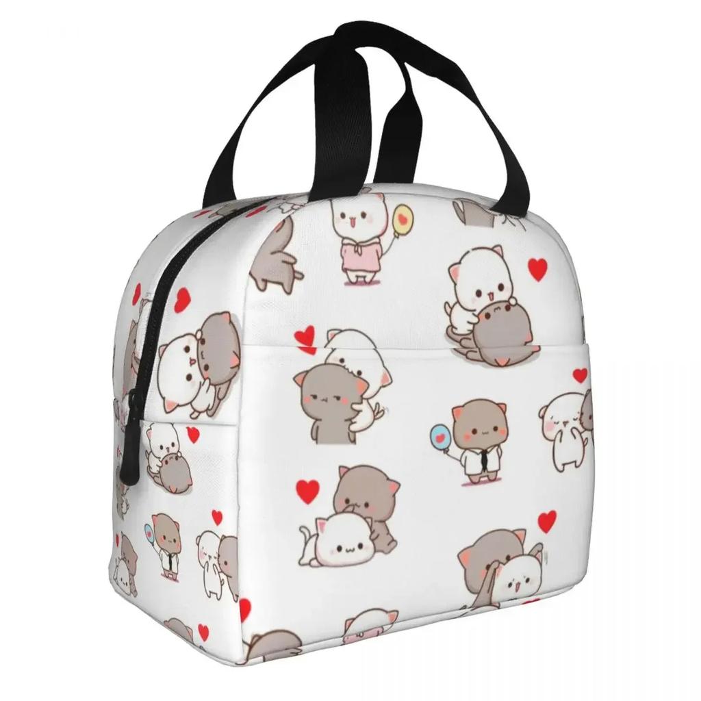 Lunch Bags for Men Women Mochi Peach Cat Peach And Goma Insulated Cooler Bags Waterproof Picnic School Tote Food Storage Bags