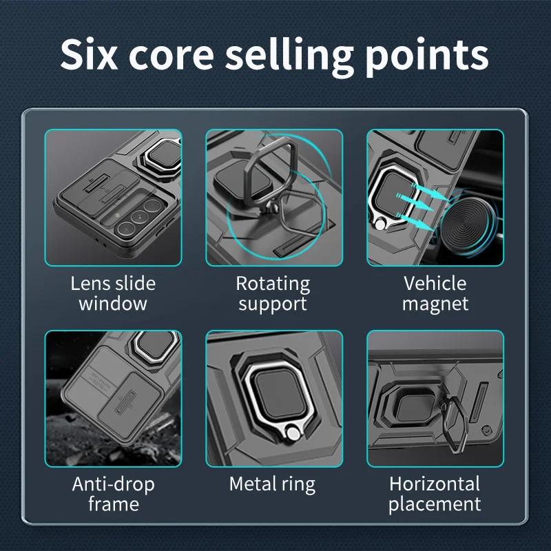 Armor Car Magnetic Bracket Phone Case for Samsung Galaxy A57/37/27/17/07 A56/36/26/16/06 A55/35/25/15/05S Slide Camera Protect Shockproof Cover