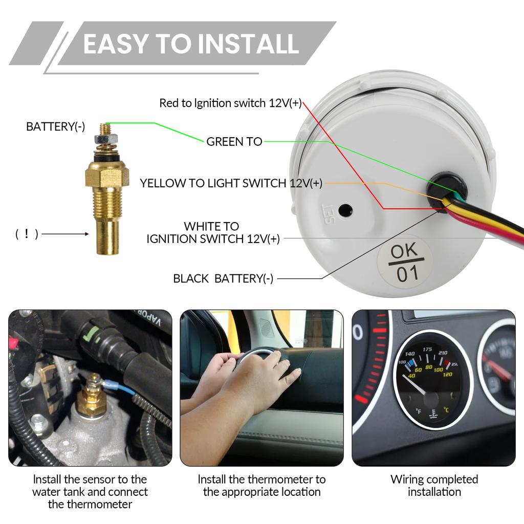2" 52 мм датчик температуры воды 100-280℉ измеритель температуры воды светодиодная подсветка с датчиком 1/8" NPT для автомобиля лодки морского грузовика универсальный