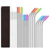 16 шт./компл., яркие цветные соломинки с силиконовыми наконечниками, устойчивые к ржавчине металлические трубочки, которые можно мыть в посудомоечной машине, соломинки для питья с чистящей щеткой