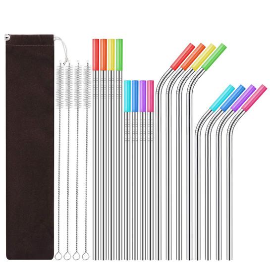 16 шт./компл., яркие цветные соломинки с силиконовыми наконечниками, устойчивые к ржавчине металлические трубочки, которые можно мыть в посудомоечной машине, соломинки для питья с чистящей щеткой