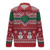 Men's Christmas Cotton Pullover Long Sleeve Outdoor Shirt Vintage Corduroy Button Stand Collar Shirt Casual Sweatshirt Christmas Print Top