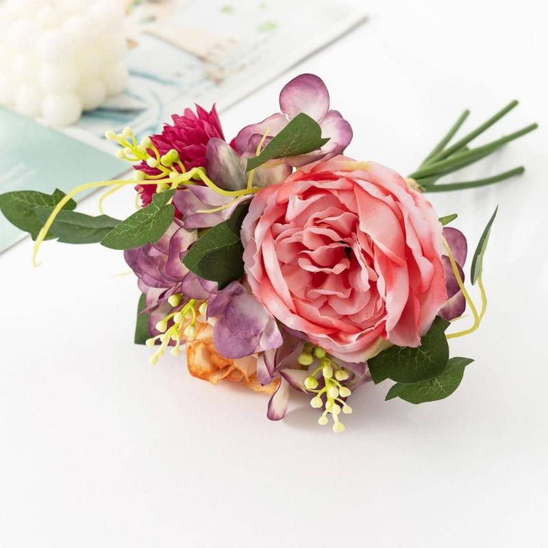 2 Bundles Fake Rose Peony Artificial Flowers Silk Hydrangea Bouquet Bridal Bouquet Realistic Flower Arrangements for Wedding Table Home Decoration