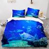 Blue Sea World Bedding Sets 3D Print Sea Animal Dolphins Sharks And Cartoon Quilt Queen Duvet Cover Set Kids Adult Bedclothes
