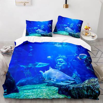 Синий Морской Мир Комплекты Постельного Белья 3D Принт Морские Животные Дельфины Акулы И Мультяжное Одеяло Квин Набор Пододеяльника Детское Взрослое Постельное Белье