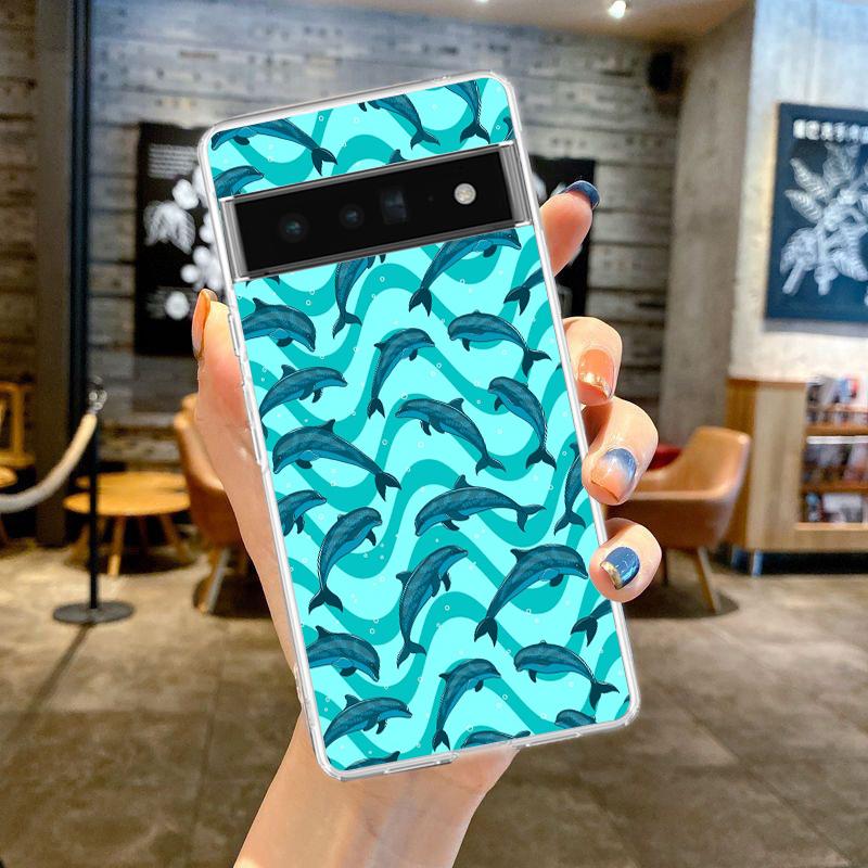 Для Google Pixel 10 Pro Прозрачный Чехол для Телефона Pixel 9 Pro XL Pixel 8 Pro 9A 8A 7A 7 6A 6 Pro Мягкий ТПУ Чехол Океанский Дельфин