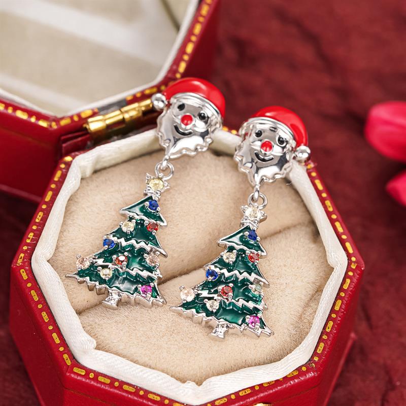 Huitan Christmas Tree Women Drop Earrings Santa Hat Inlaid Shining CZ Winter Accessories Fashion Party Lady Festival JewelryGood product