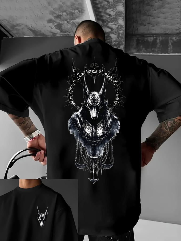 Anubis Figure Printed Tshirt From Ancient Egyptian Mythology Unisexs Round Neck Tshirt Loose Fit Tshirt Unisexs Tshirt