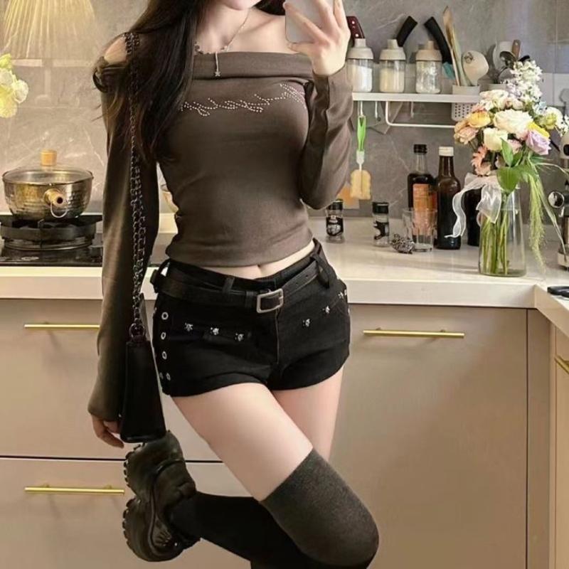 Hot Girl Y2k Узкие винтажные джинсовые шорты Женские сексуальные уличные ретро брюки с низкой посадкой Модные джинсы с заклепками в стиле гранж Летние брюки