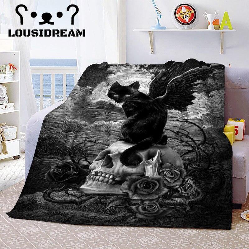 Witch Black Cat Halloween Throw Blanket Cat Mysterious Divination Witchcraft Lucifer Portable Flannel Blanket for Bedding Travel