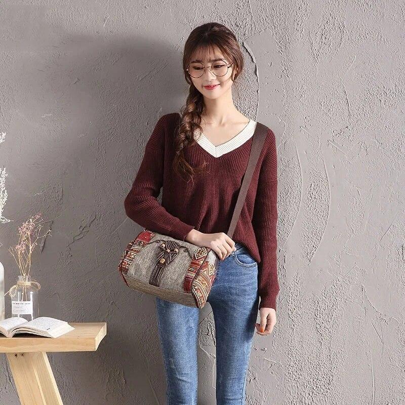 Женская парусиновая сумка для девочек, сумки через плечо в китайском стиле для женщин, универсальные сумки на плечо ручной работы для отдыха, женский кошелек