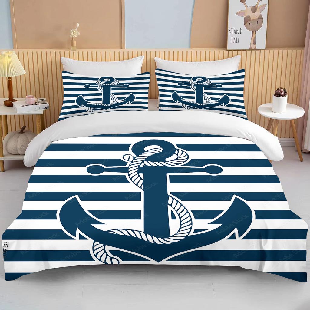 10 Sizes Marine Anchor Pattern Duvet Cover Set Bedding Set Ultra Soft Quilt Cover And Pillowcases For Kids Teens Boys Bedroom