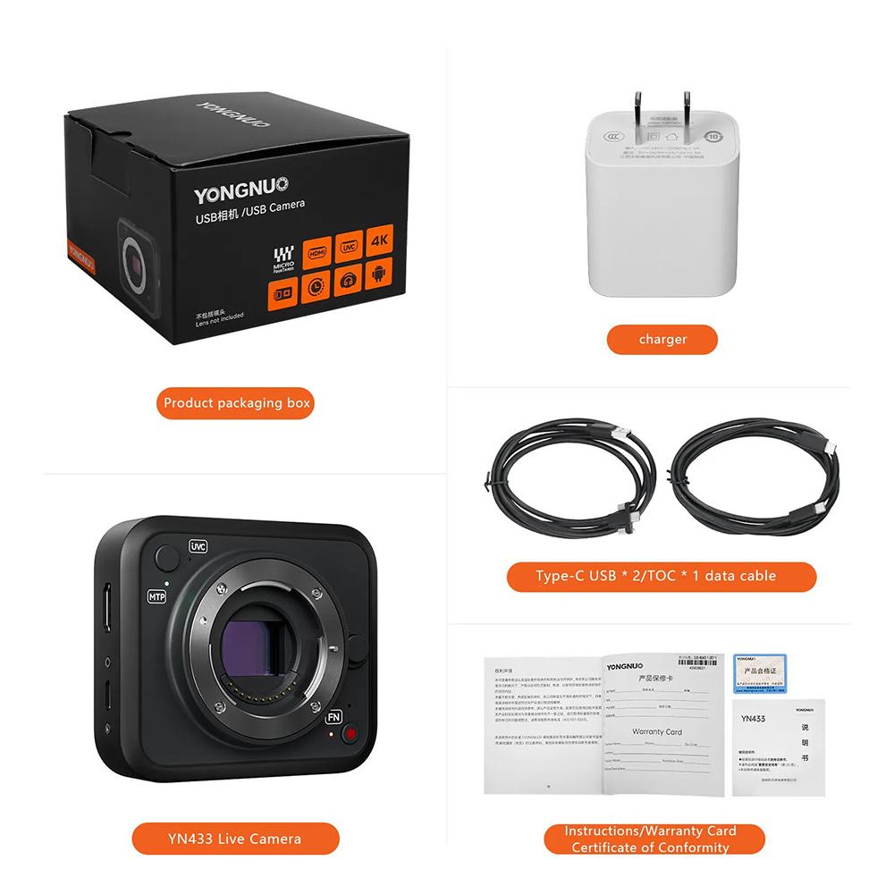 YONGNUO YN433 Профессиональная веб-камера USB-камера Потоковая веб-камера 4K 20MP Type-C Power с широким углом обзора