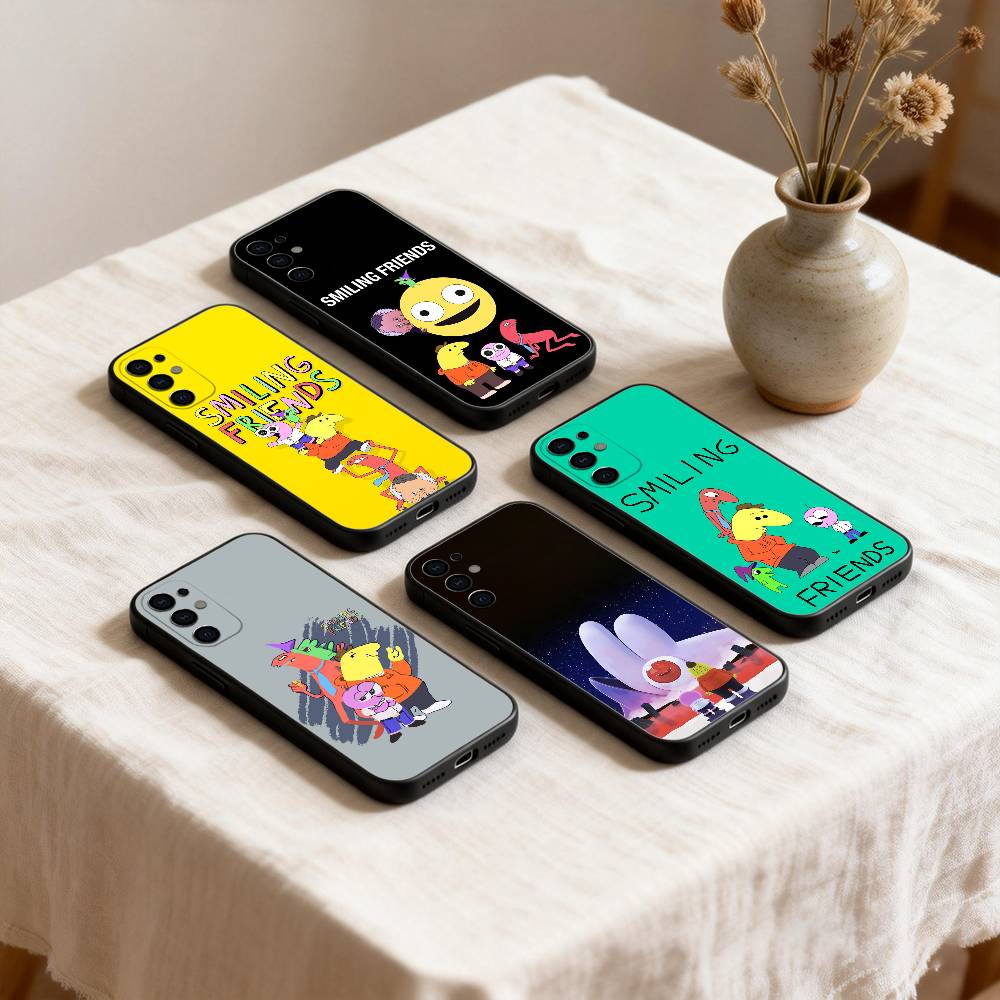 Мультяшный чехол для телефона с улыбающимися друзьями S Для Samsung S26,25,24,21,22,23,30,20,Ultra,Plus,Fe,Lite Черный Мягкий чехол