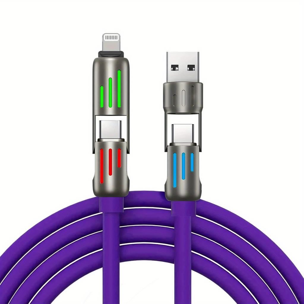 100 Вт сверхбыстрая зарядка 4 в 1 функциональный USB Type C жидкий силиконовый алюминиевый сплав кабель для передачи данных