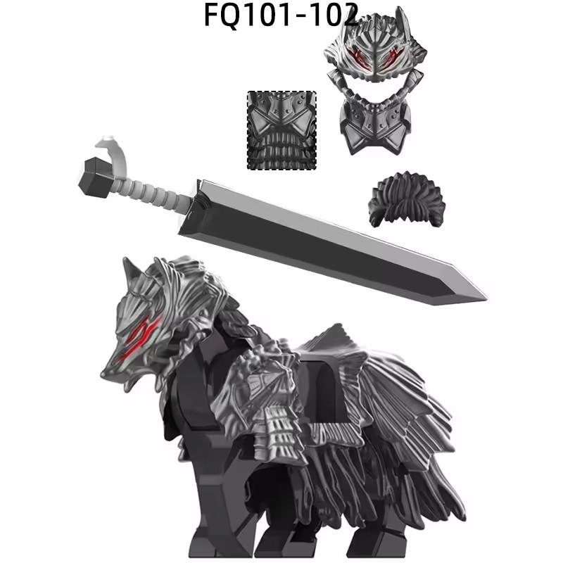 FQ101 FQ102 Популярные персонажи японского аниме Берсерк Гатс Лошадь мини Модель фигурки Блоки мультфильм Набор MOC Кирпичи Подарки Игрушки